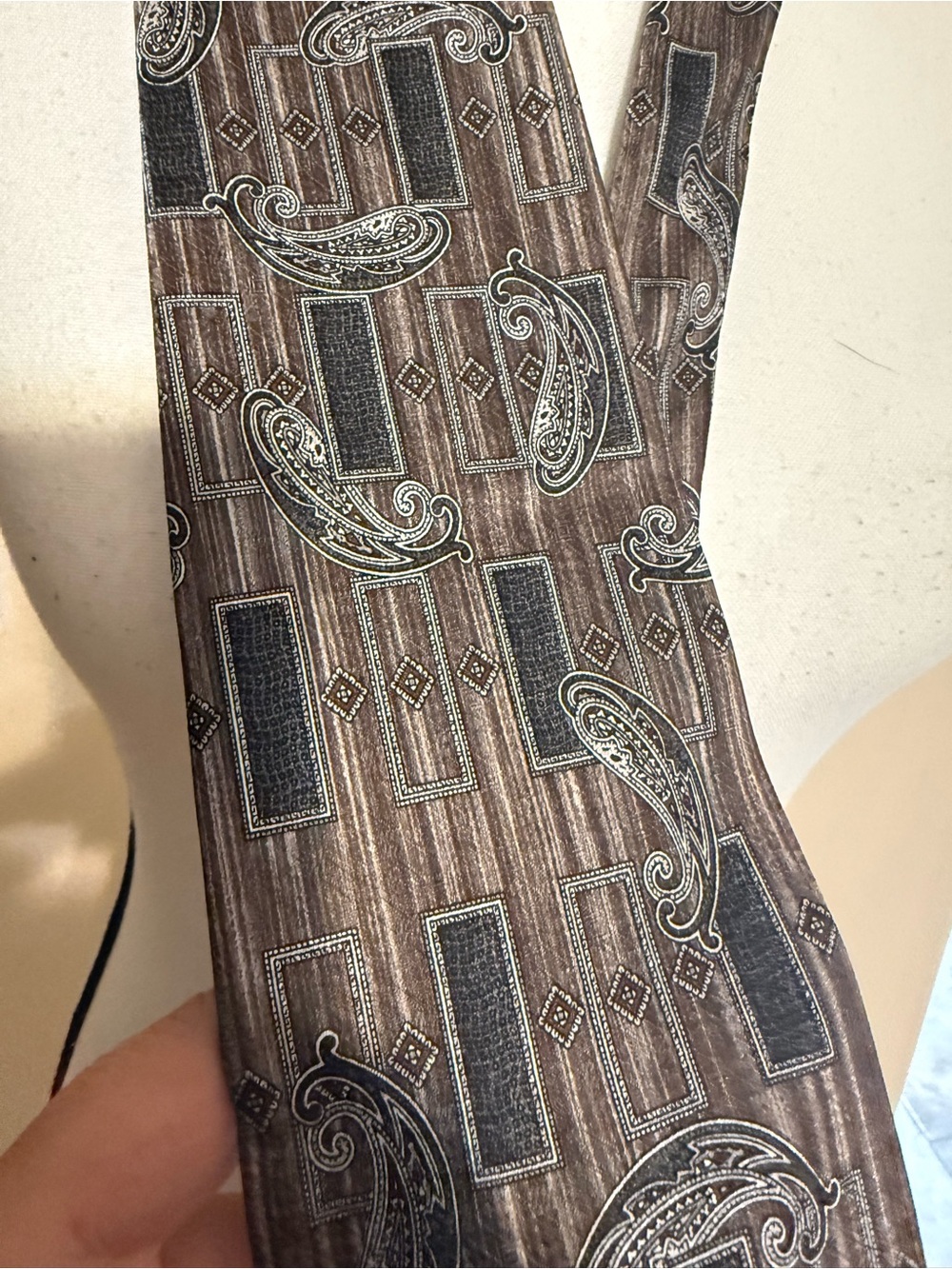VTG Pierre Cardin Silk Tie Mens Brown Silver Paisley Geometric Abstract Graphic